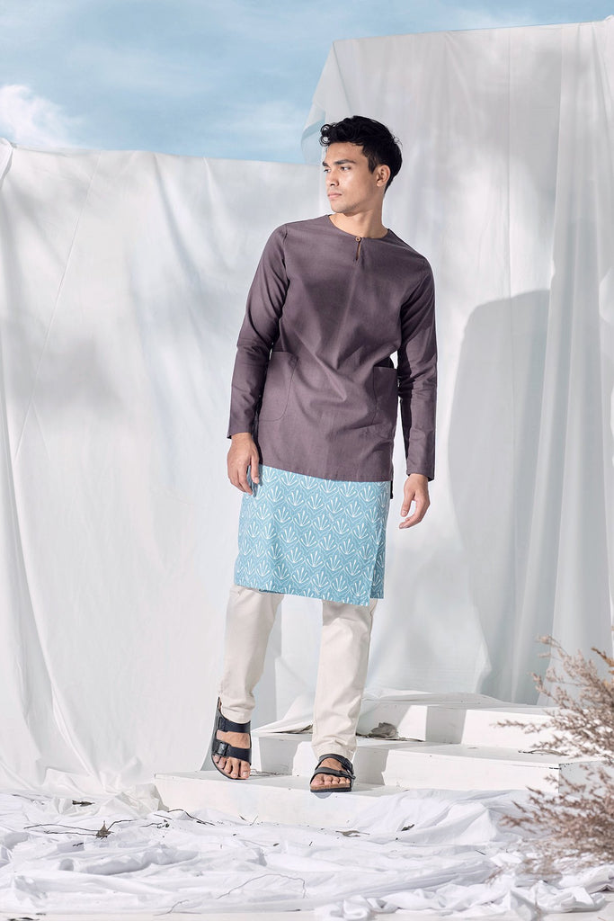 Kurta dark grey lelaki dewasa dan seluar cream