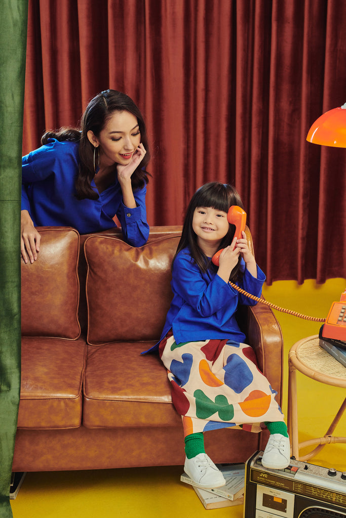 Classic Blue Blouse with Folded Skirt