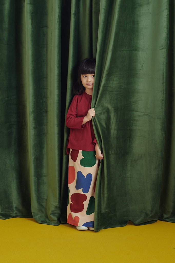 Maroon Blouse with Folded Skirt