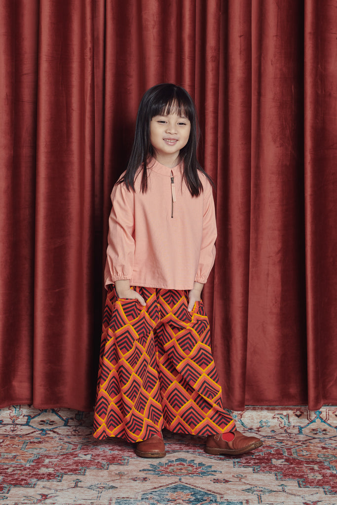 Salmon Color Blaus Separuh Zip budak perempuan