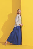 Light Grey Women Relaxed Blouse match Classic Blue Skirt