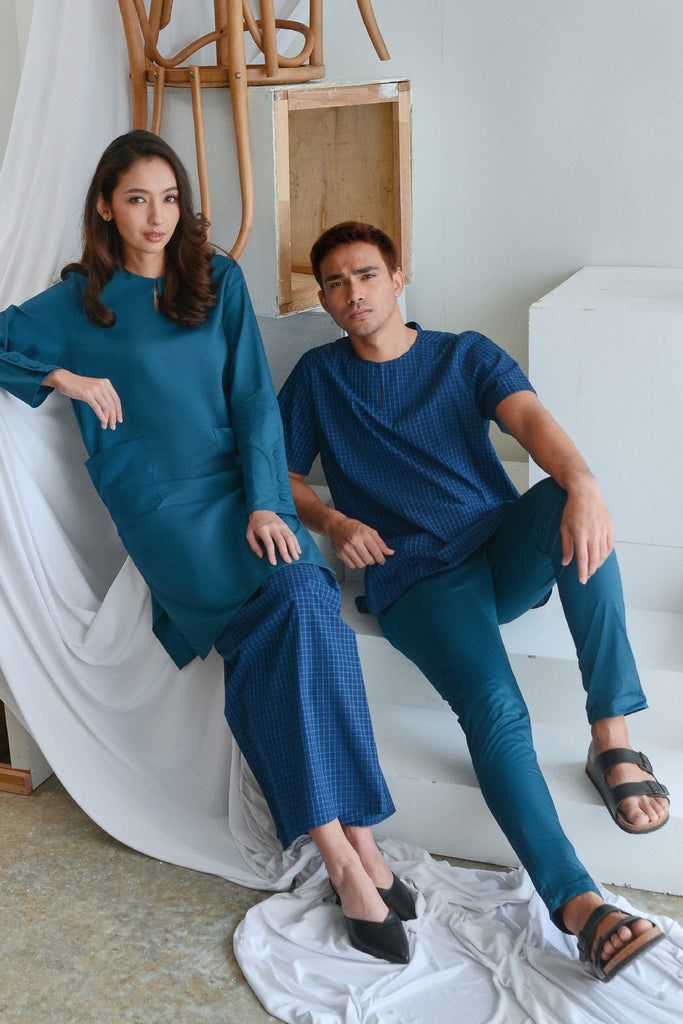 The Sungai Women Folded Skirt - Ocean Checked