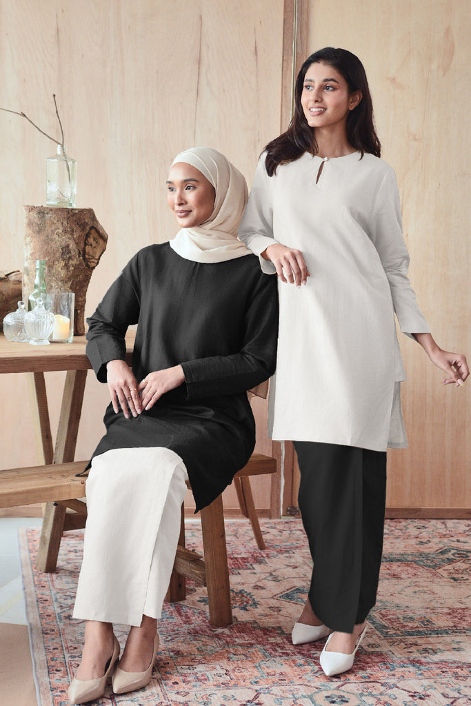 baju kurung hitam putih cotton