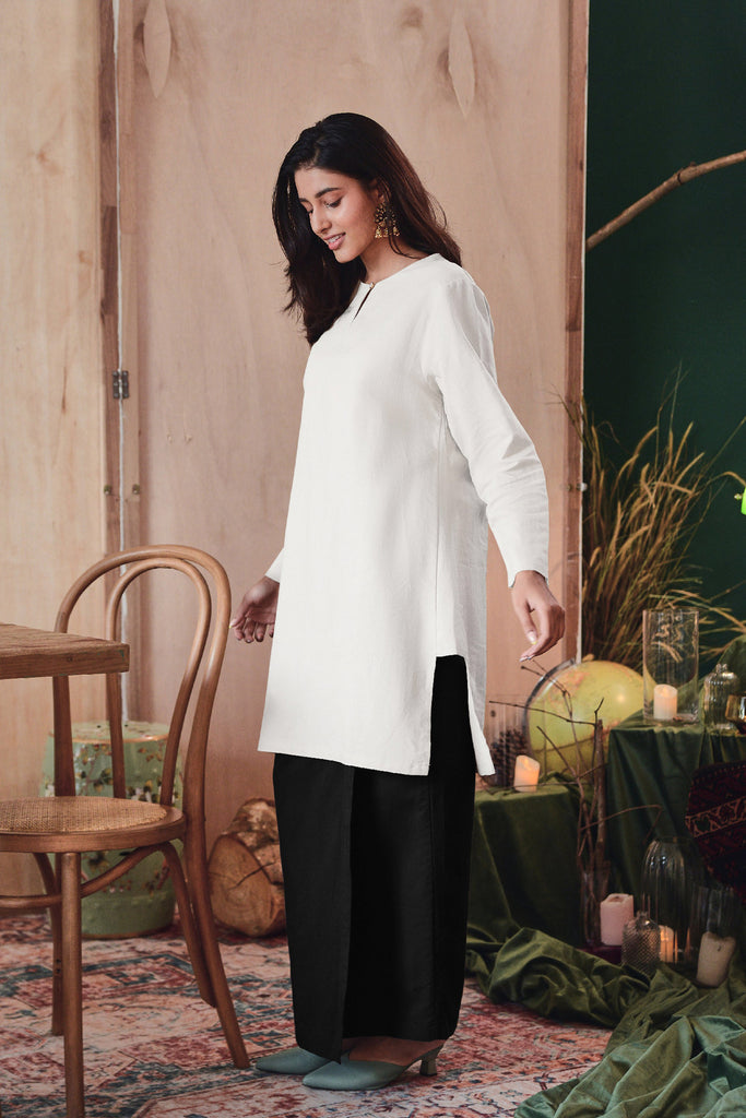 set baju kurung cotton hitam putih