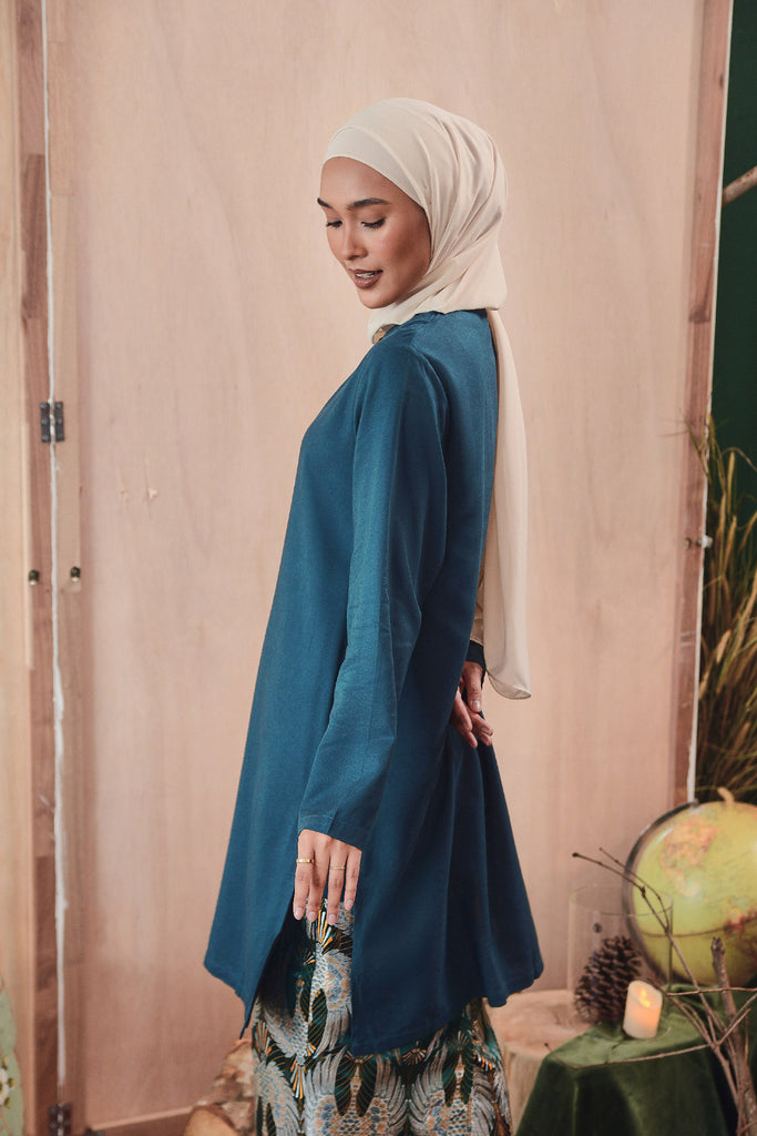 baju kurung cotton plain teal