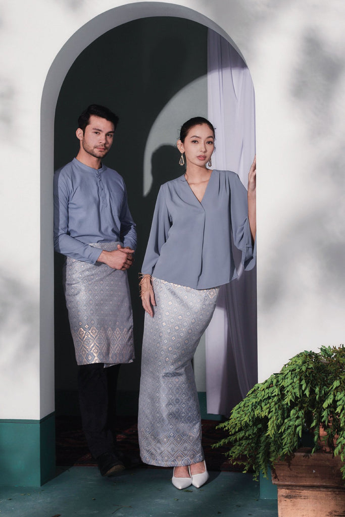 set baju raya suami isteri biru