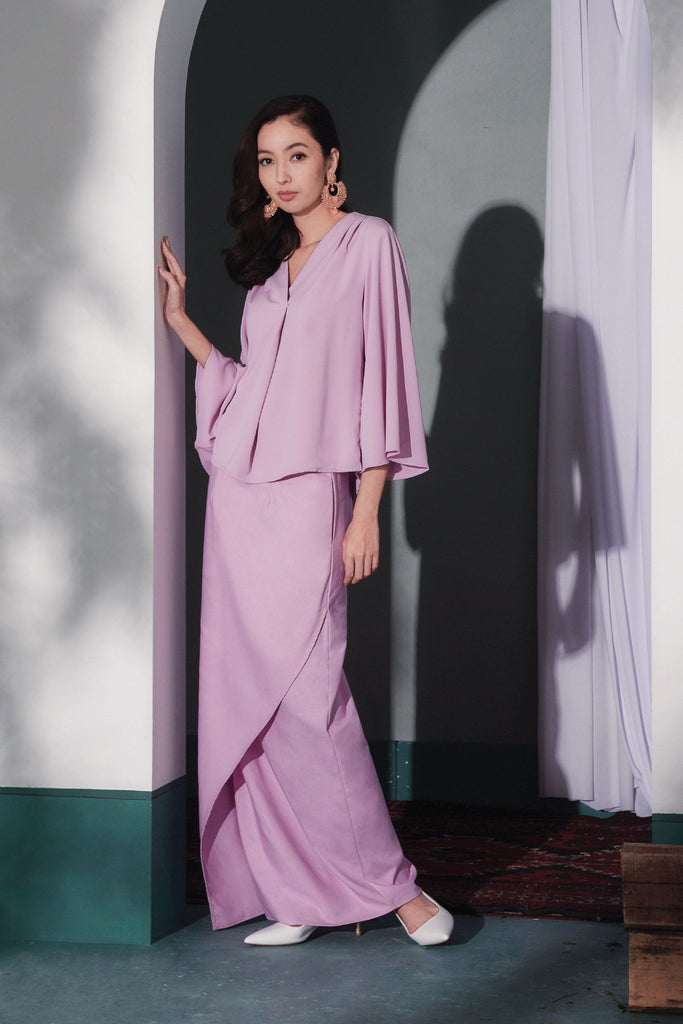 set baju kurung dewasa purple