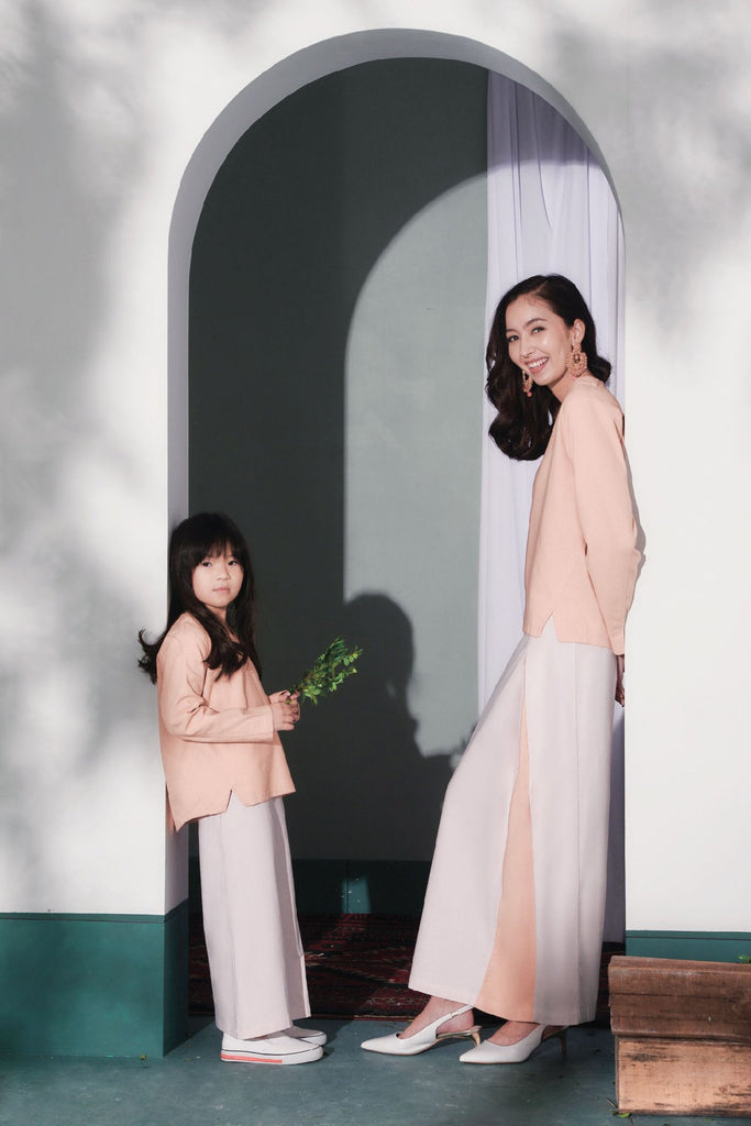 set baju raya ibu dan anak warna pink