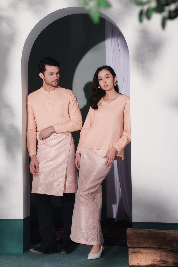 set baju raya suami isteri pink
