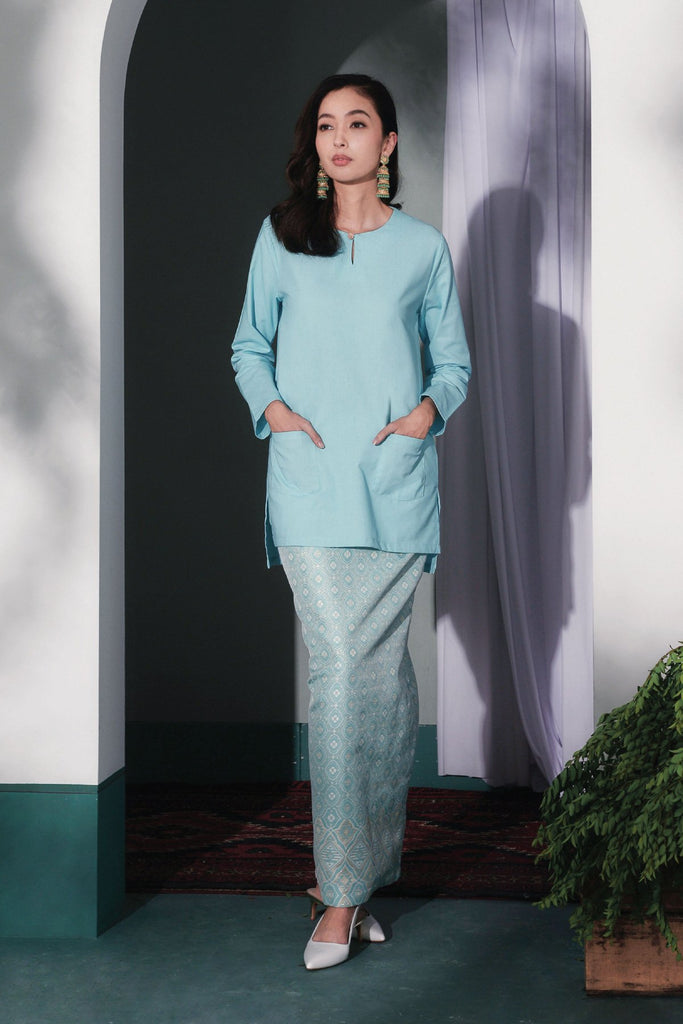 baju kurung songket biru