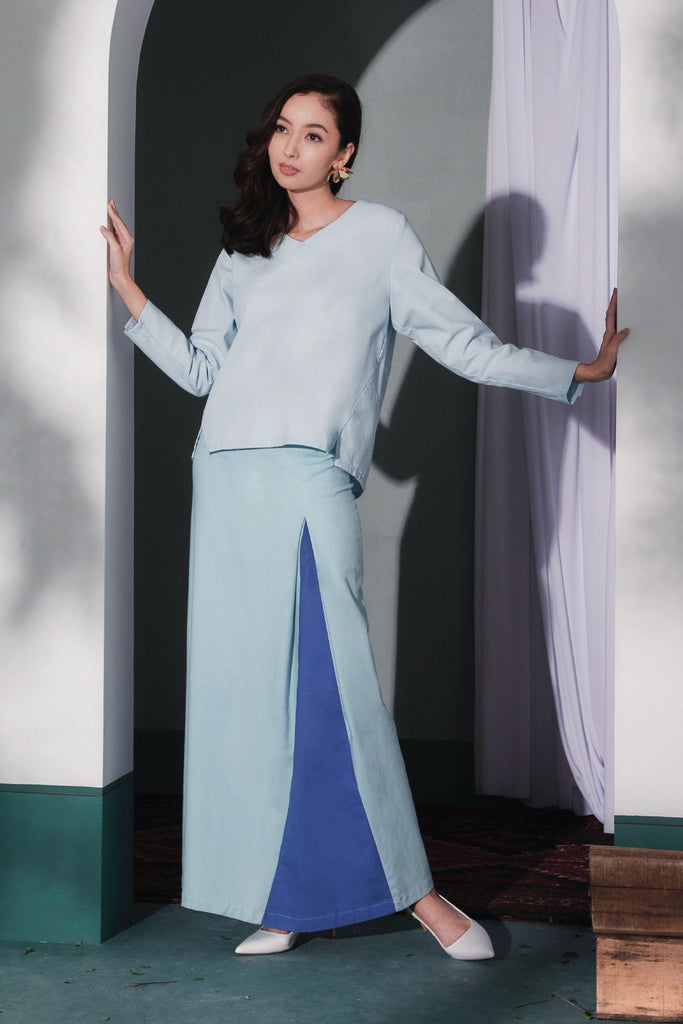 baju raya cotton biru
