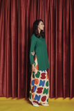 Dark Green Kurung Blouse match printed Folded skirt