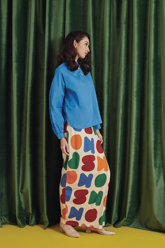 Women Peasant Blouse match Folded Skirt