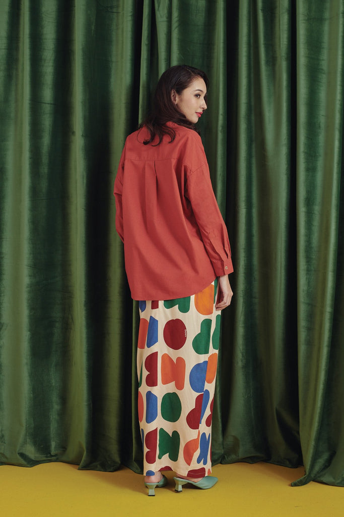 Women Box Pleat Blouse match Kain Berlipat