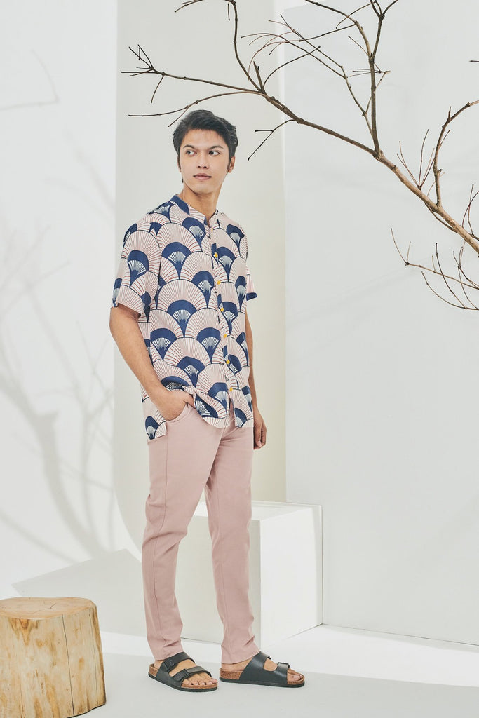 Corak Chinese Shortsleeve Blaus for Lelaki