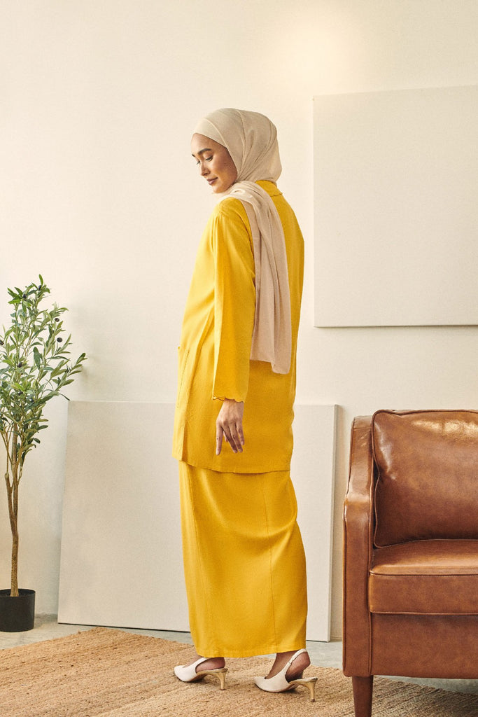 baju raya wanita cotton kuning