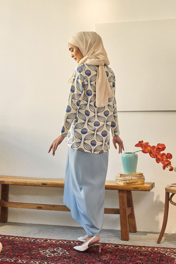 set baju raya cotton biru