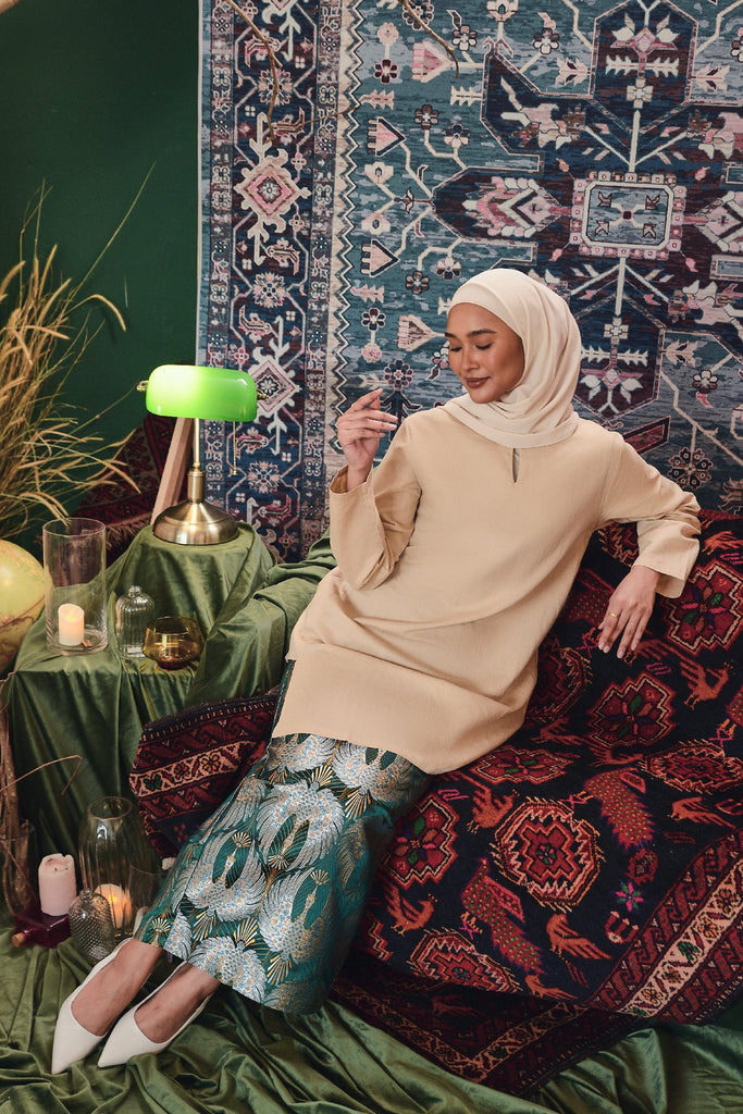 baju kurung ready to wear beige green