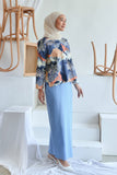 set baju raya wanita bercorak biru