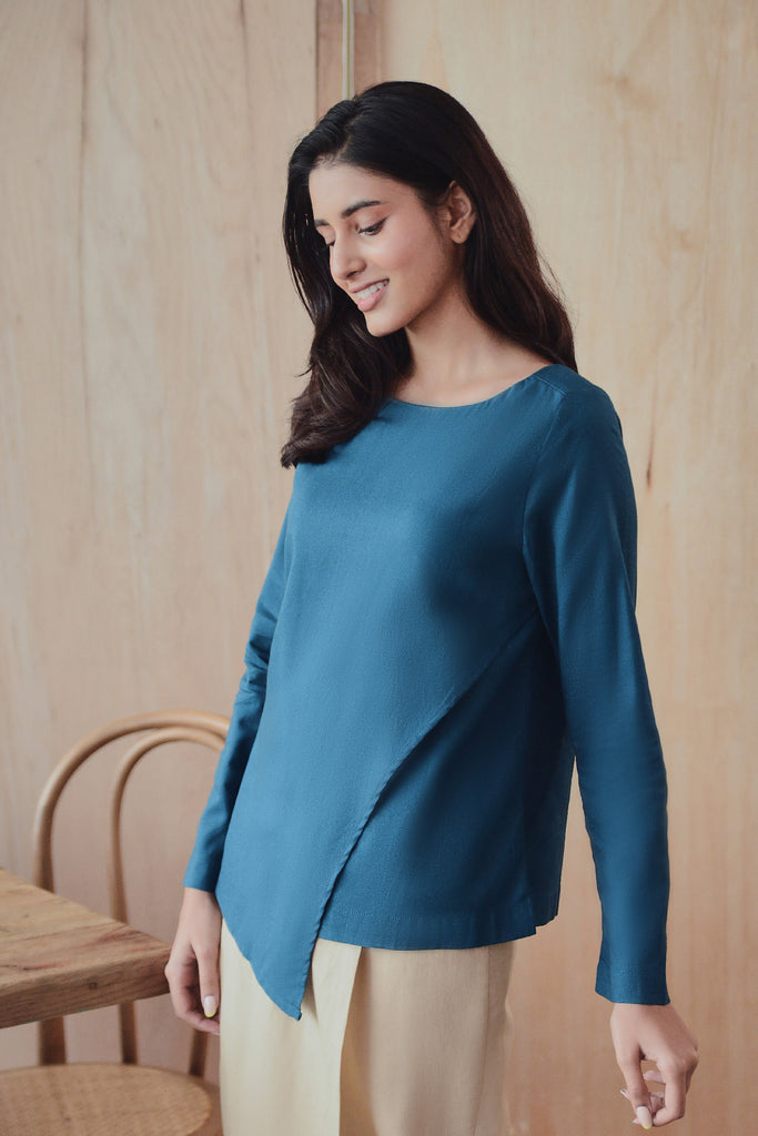 blouse cotton biru