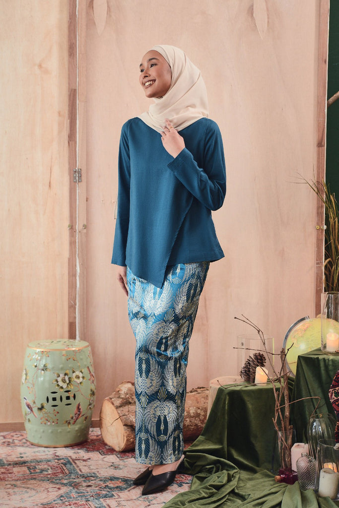 set ready to wear songket biru