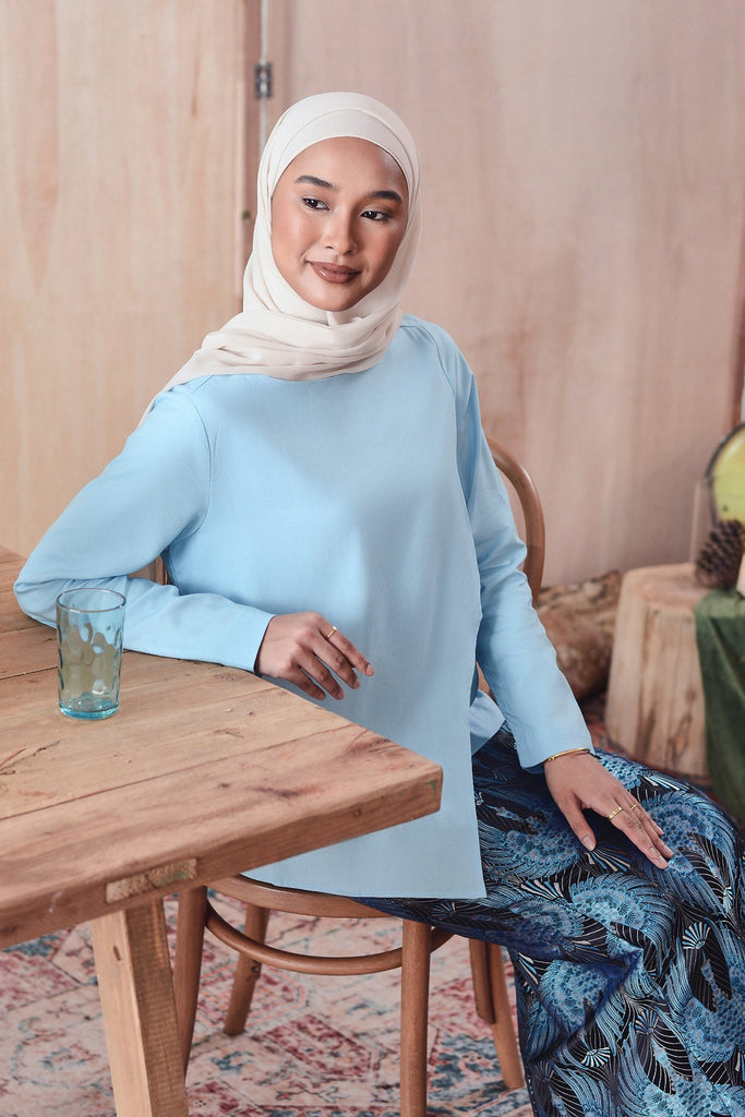 baju raya cotton songket biru