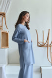The Sungai Women Pockets Kurung Blouse - Light Pigeon Blue