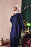 set baju kurung cotton biru gelap