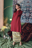 set baju kurung merah gold