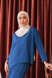 blouse dewasa corak kotak kotak biru