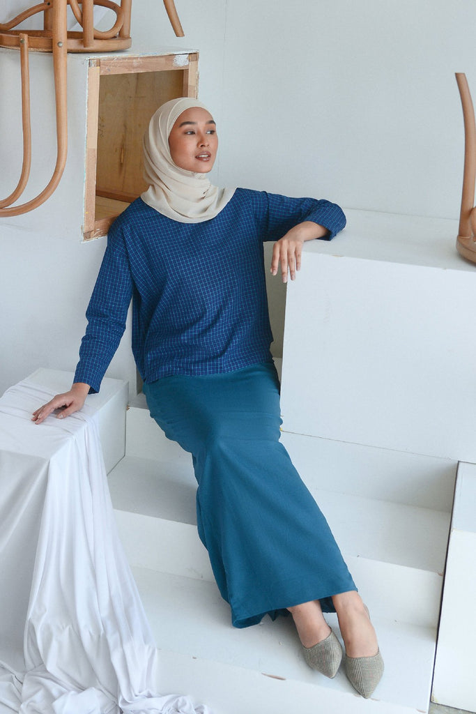 The Sungai Women Tropika Blouse - Ocean Checked