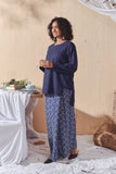 Navy Blue Blouse matching print skirt