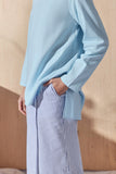 Skirt Lipat Butang Bergaris Oxford