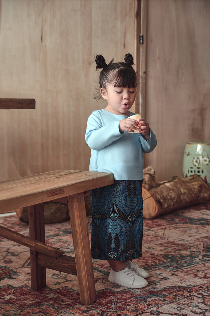baju raya kurung baby blue with jacquard skirt