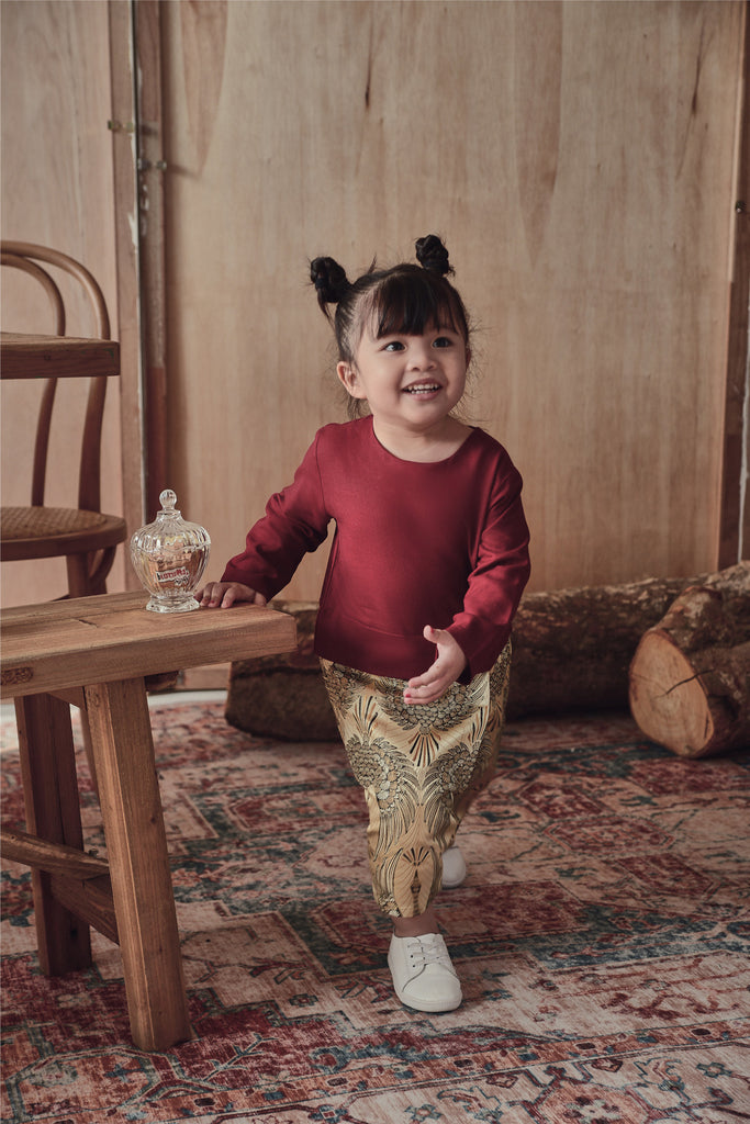 baju raya baby one piece set maroon