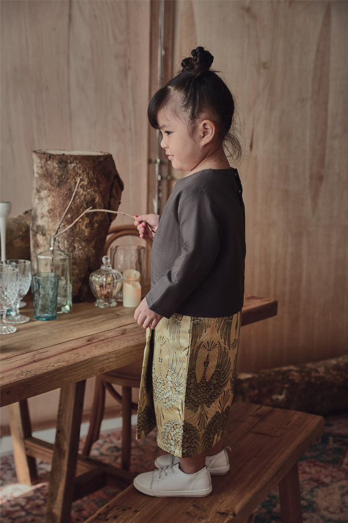baju raya baby kurung one piece set gray
