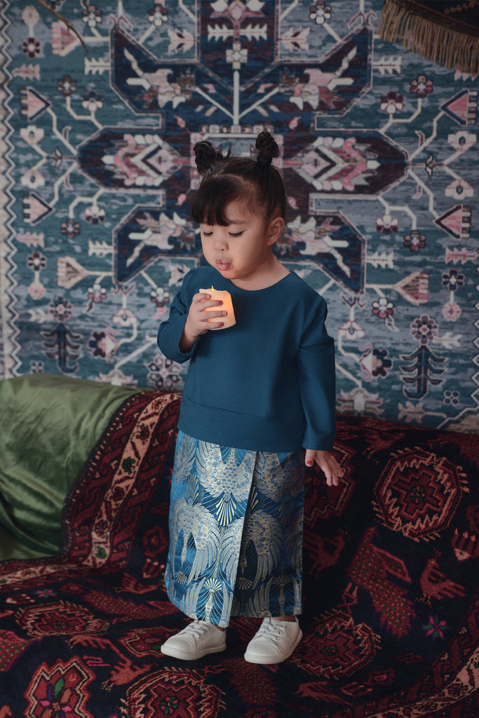 baju kurung baby perempuan one piece set biru