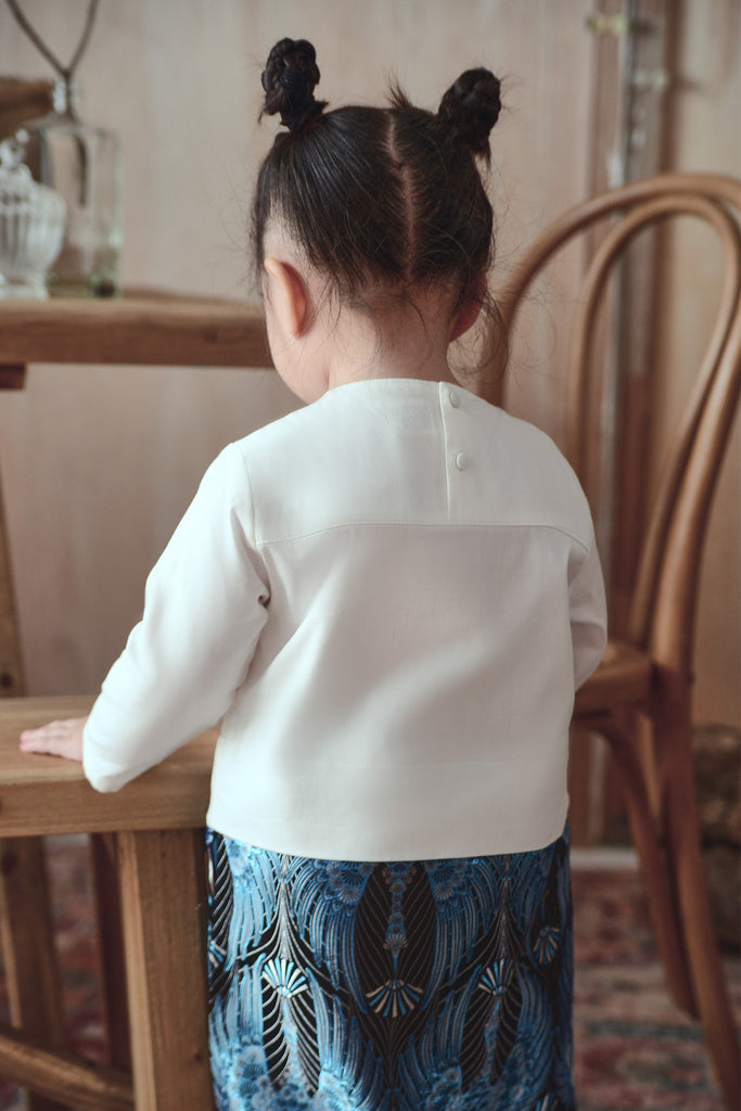 baju kurung baby one piece white attached with skirt