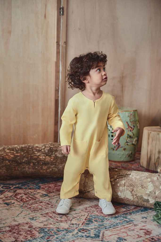 baju baby lelaki one piece set caramel