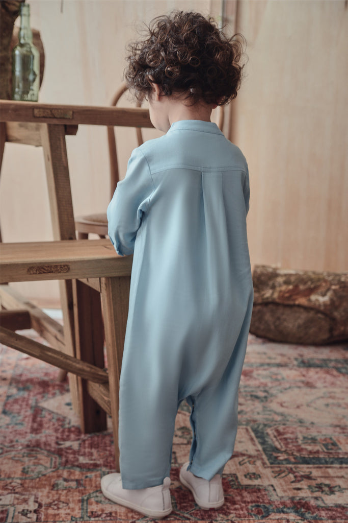 baju raya jumpsuit budak lelaki biru cair