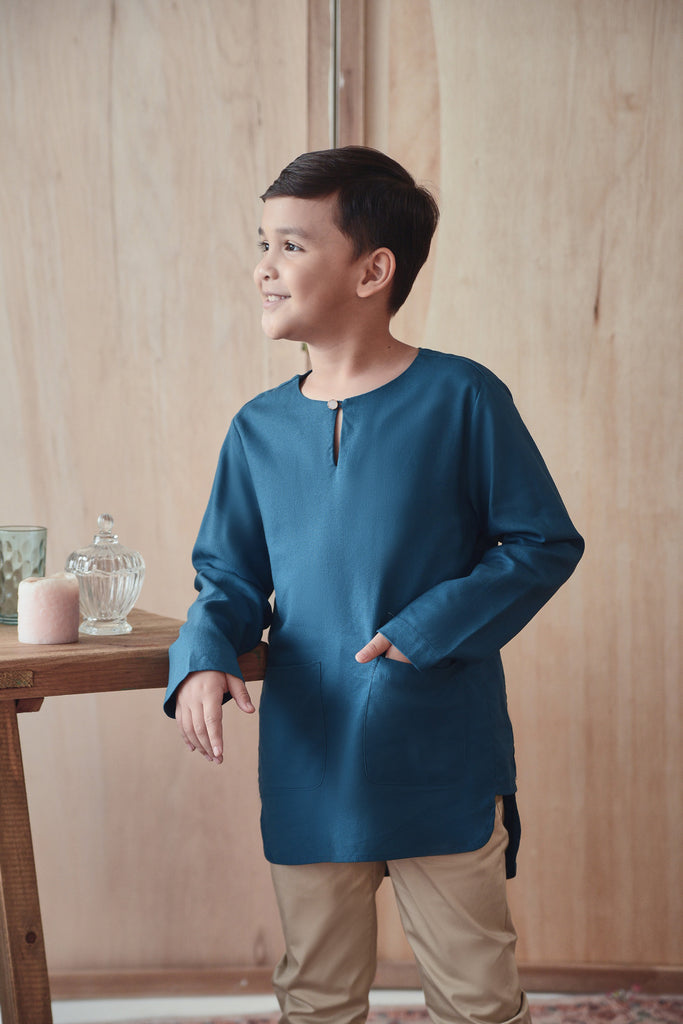 kurta cotton selesa budak biru