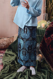 kain jacquard corak biru hitam