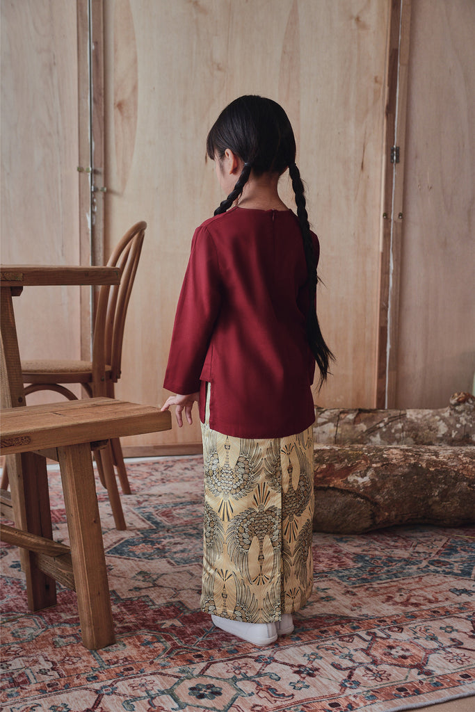 set baju kurung budak maroon