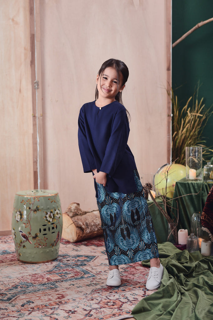 baju raya budak perempuan mix and match navy blue