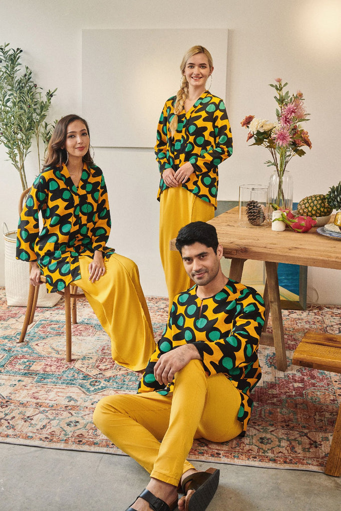 set baju raya sedondon hitam kuning