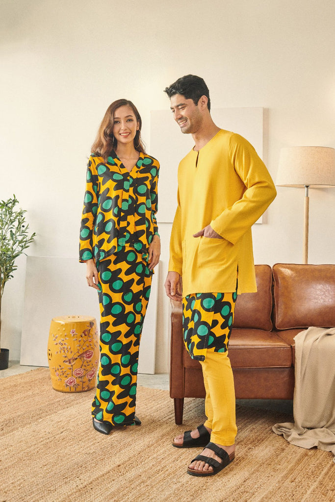 set sedondon baju raya kuning