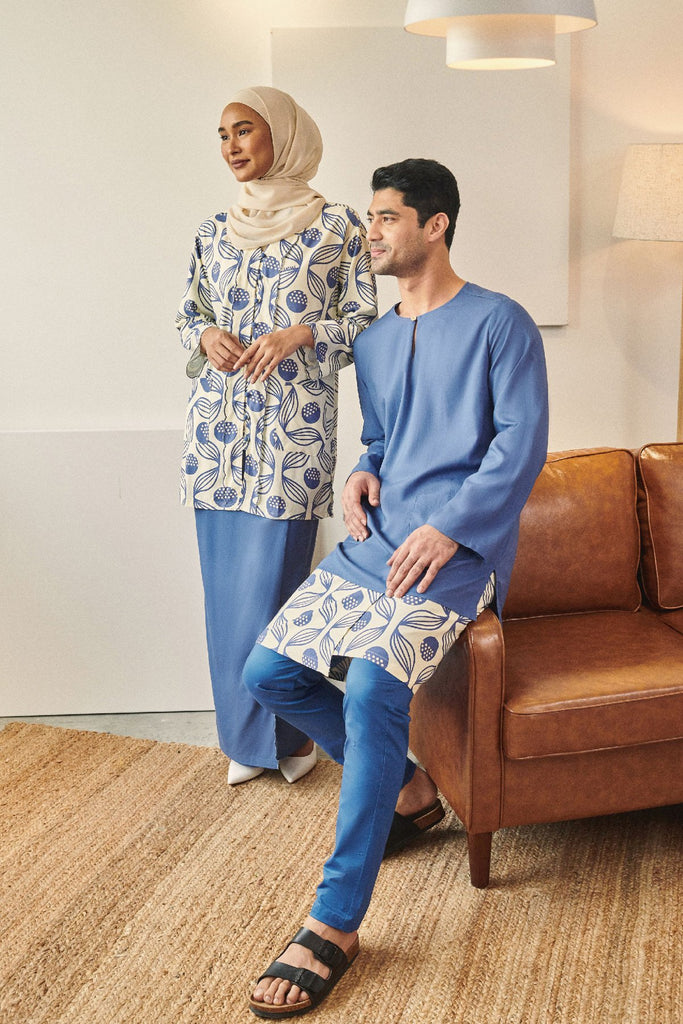 set baju raya sedondon suami isteri biru