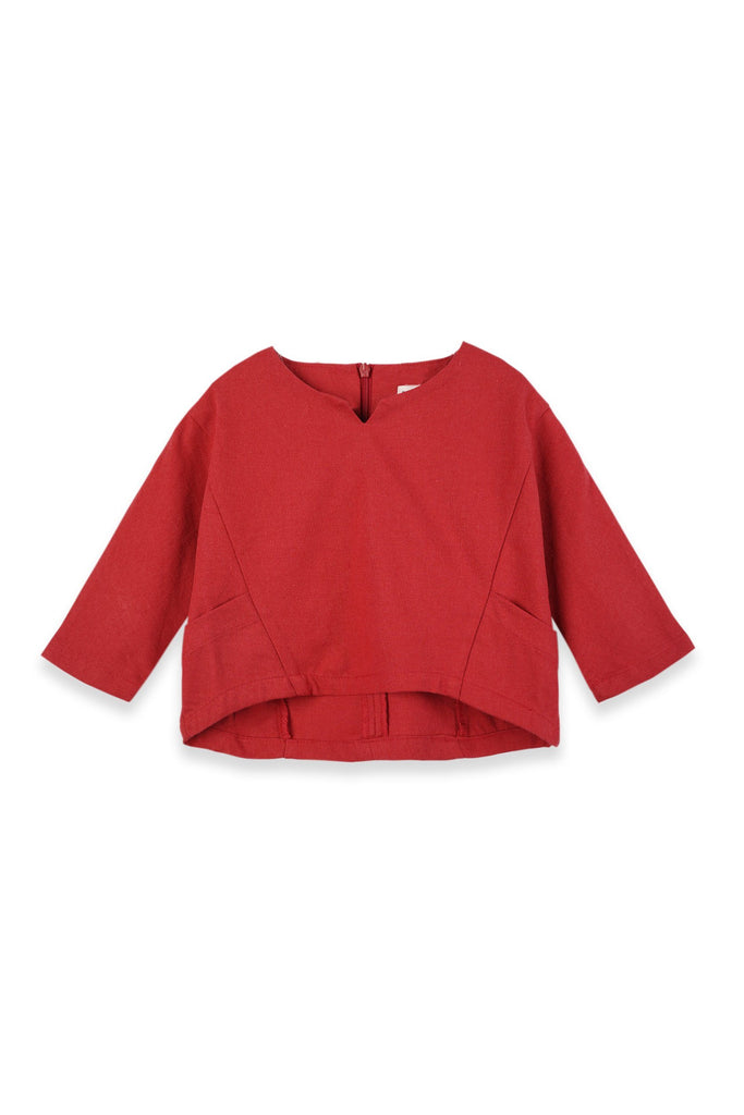 V-Neck Long Sleeve Blouse with pocket
