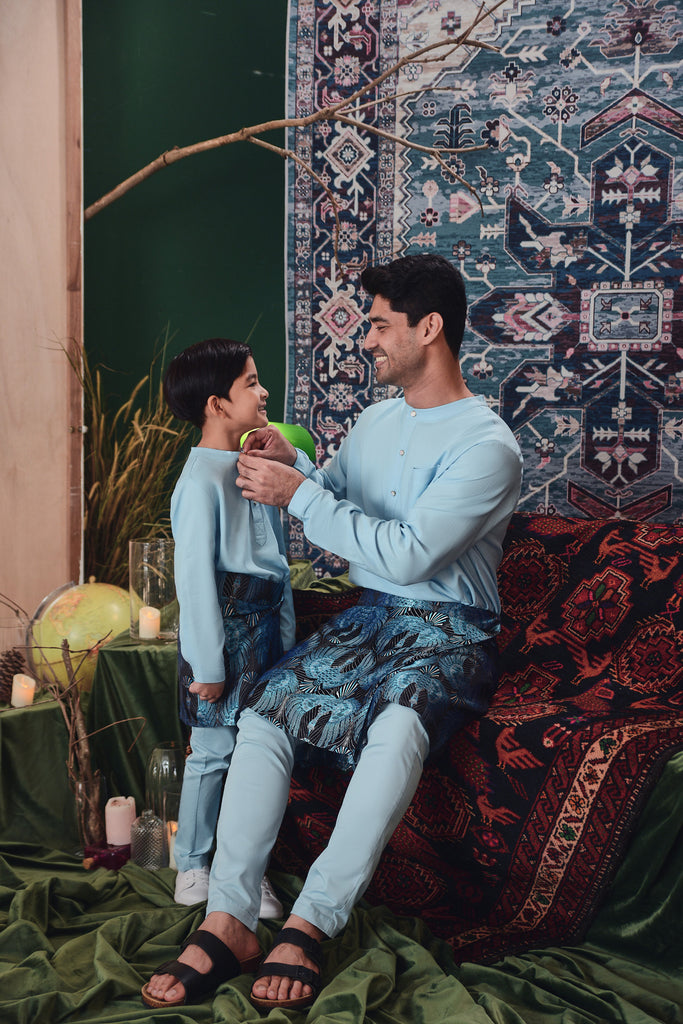 sedondon baju melayu light blue ayah dan anak