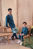 set baju raya biru teal bapa dan anak